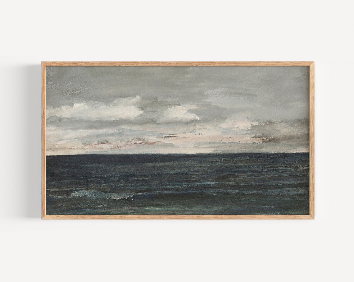 Moody Dark Blue Vintage Seascape Oil Painting Stormy Ocean Poster