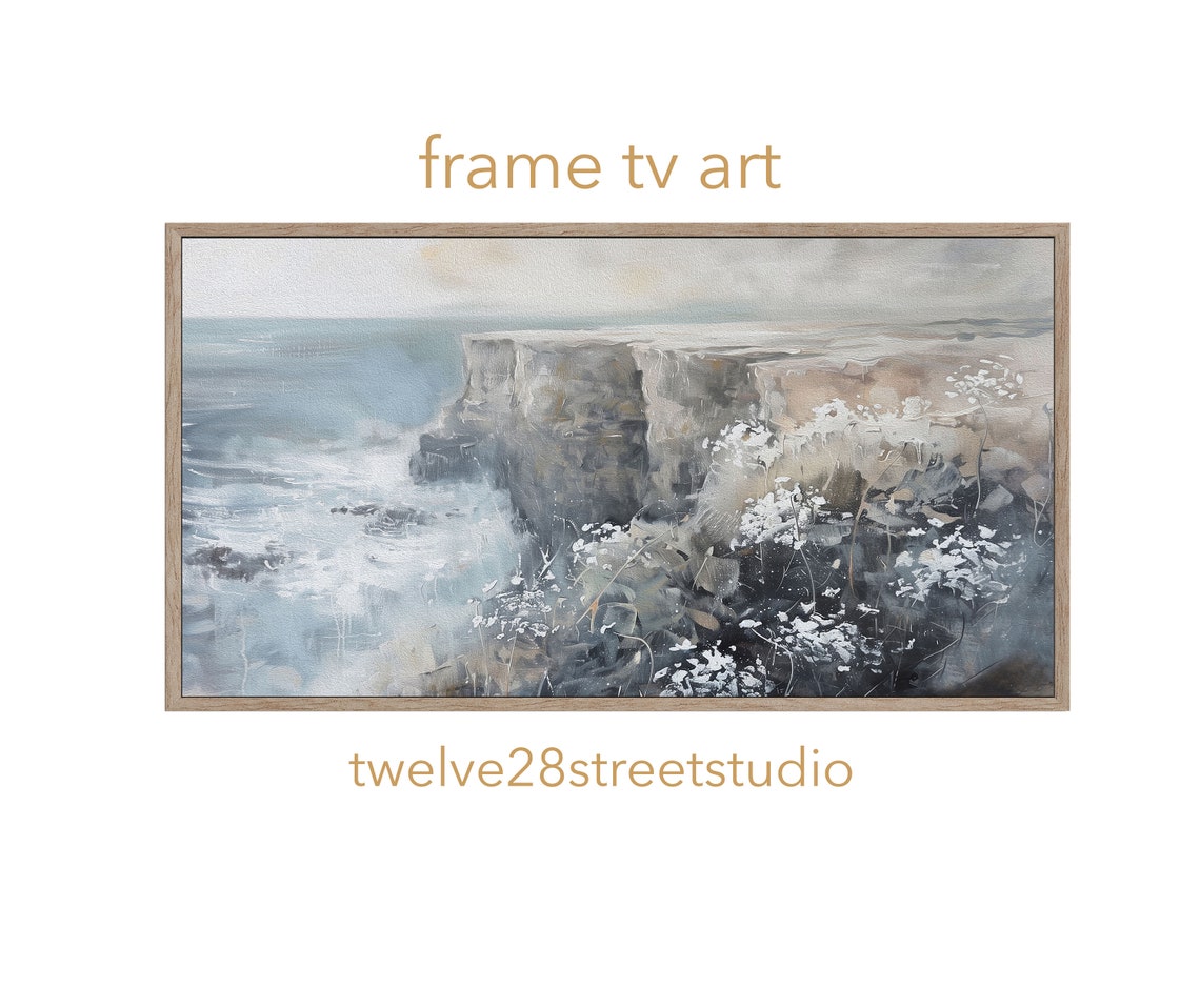 Frame Tv Art Ocean Cliffs Tv Moody Tv Art Vintage Tv Art Farmhouse Decor Vintage Tv Art Painting Tv Painting