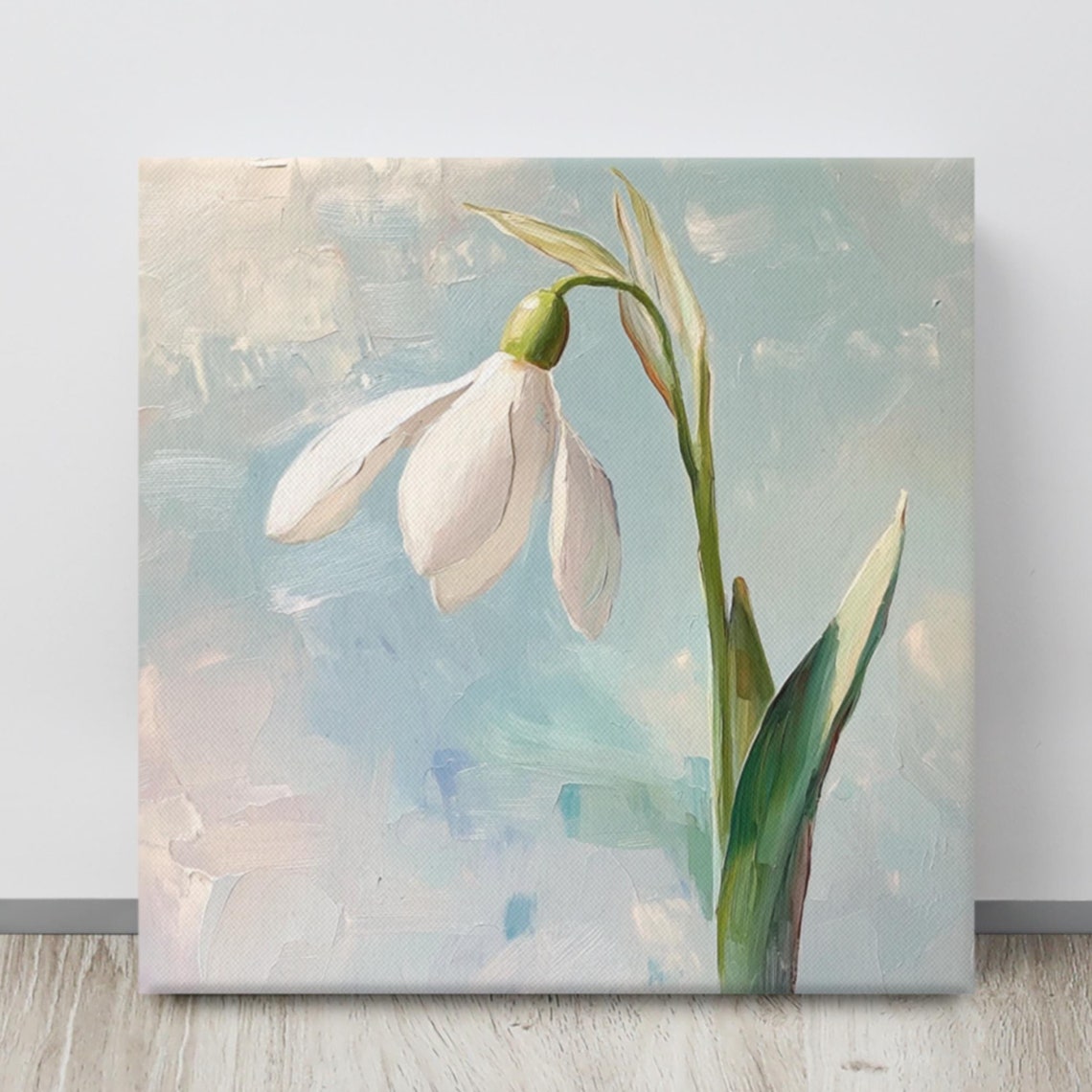 White Snowdrop Flower Spring Minimalist Botanical Painting Art Poster