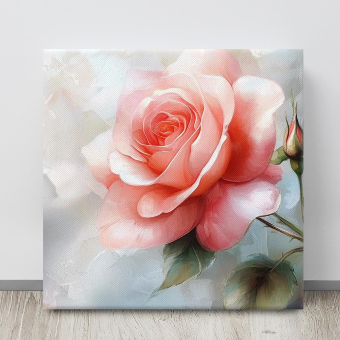 Blush Pink Rose With Bud Soft Romantic Floral Painting Poster