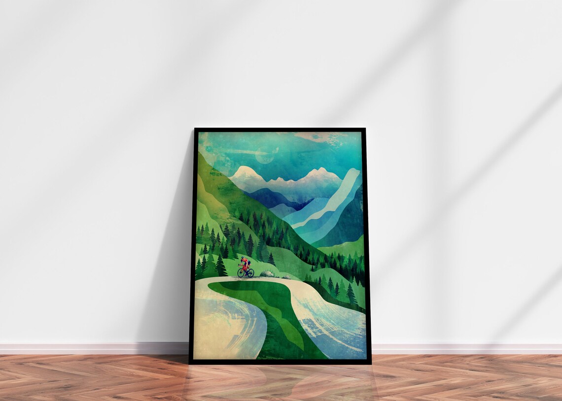 Woman Cyclist Ascending Cycling Art Print - Image 2