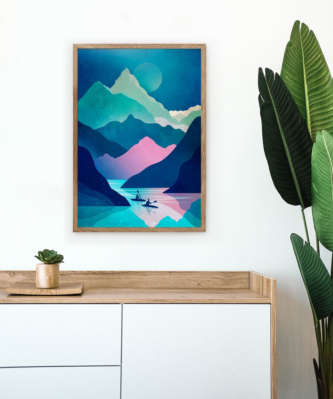 Kayaking Art Print, Lake and Mountains Landscape - Image 2