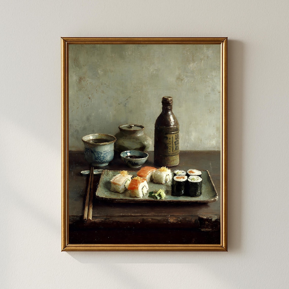 Sushi Still Life Oil Painting Japanese Cuisine Vintage Kitchen Decor Poster