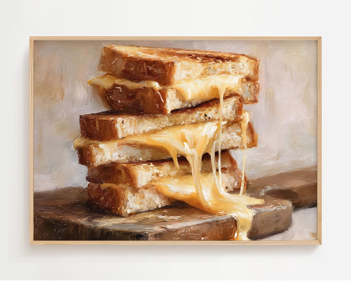 Stacked Grilled Cheese Sandwich With Melting Cheese Kitchen Poster