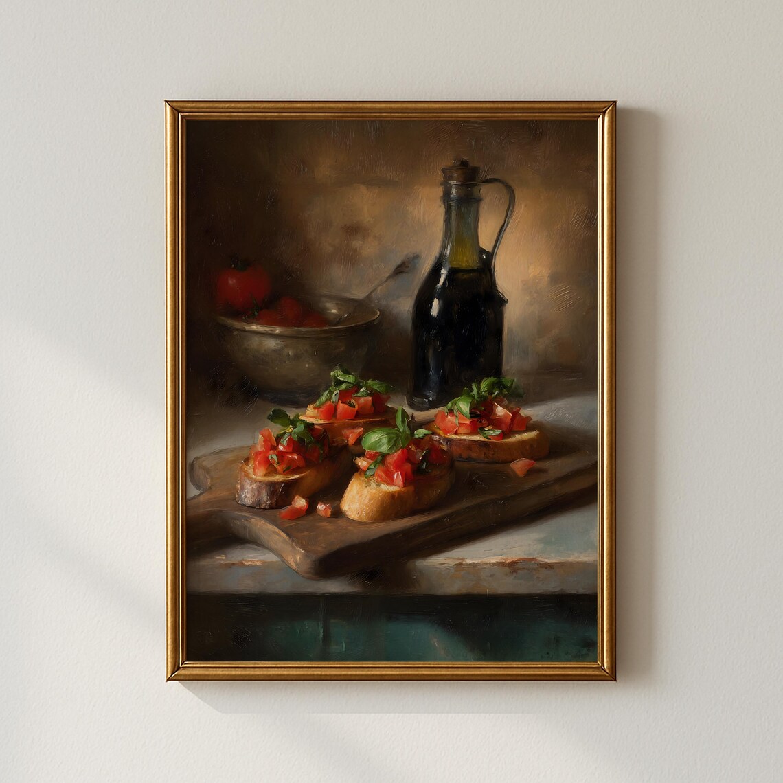 Italian Bruschetta Still Life Oil Painting Rustic Food Poster
