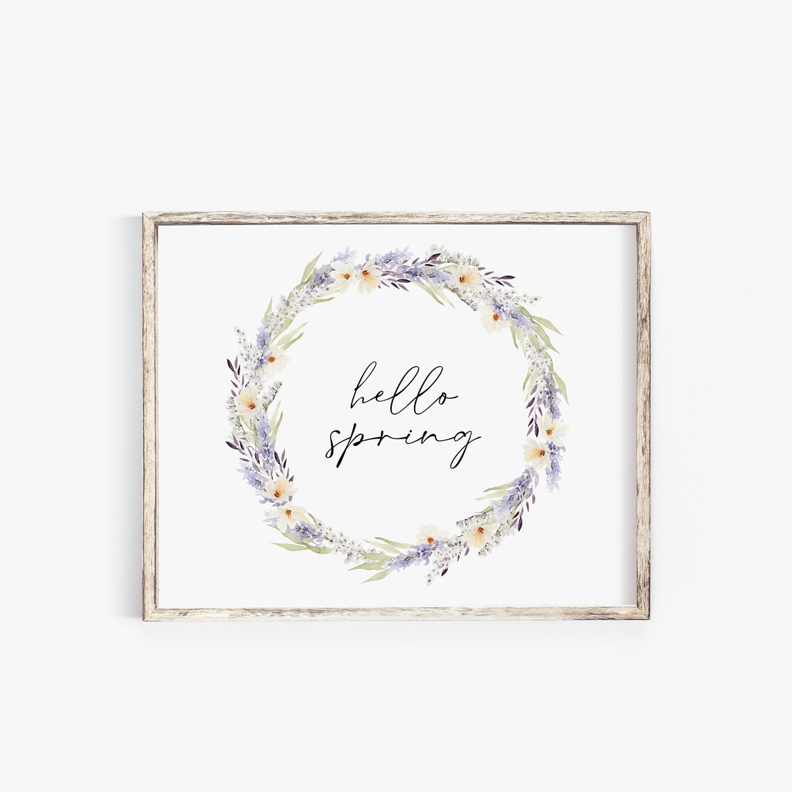 Hello Spring Lavender Floral Wreath Watercolor Farmhouse Wall Decor Print - Image 3