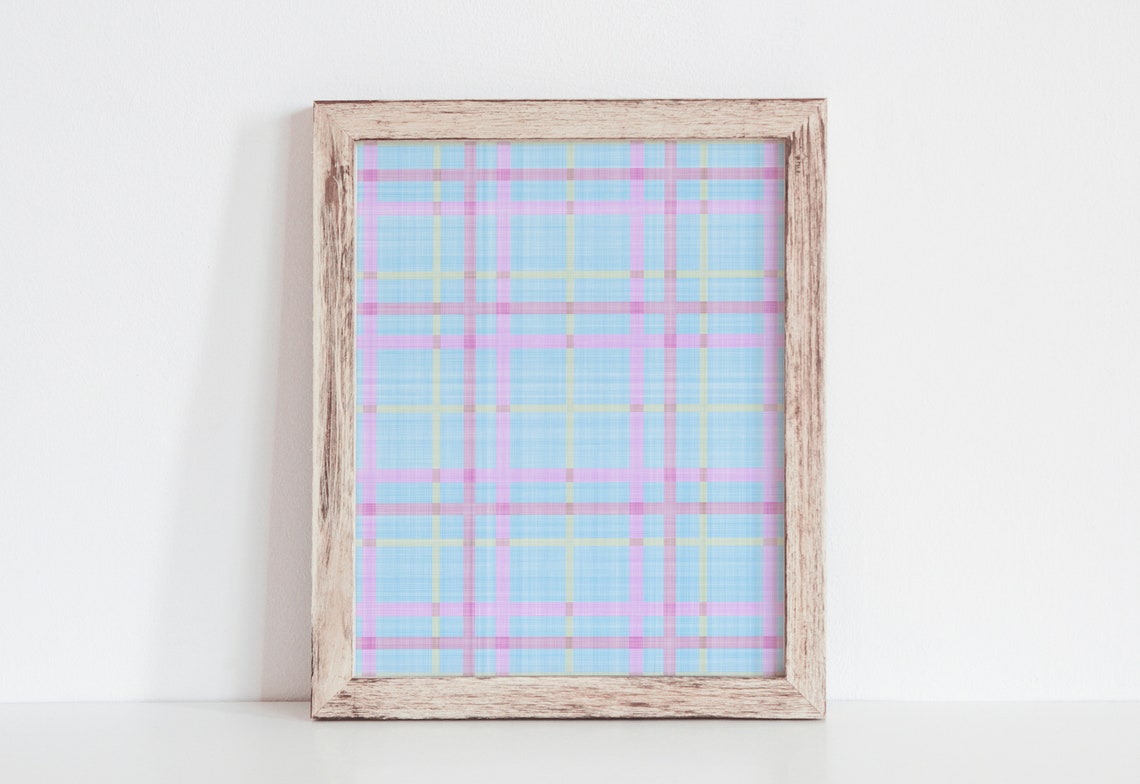 Pastel Plaid Spring Check Pattern Poster Blue Pink Easter Decor