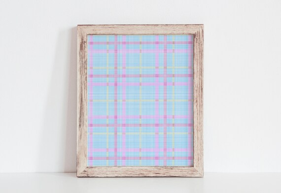 Pastel Plaid Spring Check Pattern Poster Blue Pink Easter Decor
