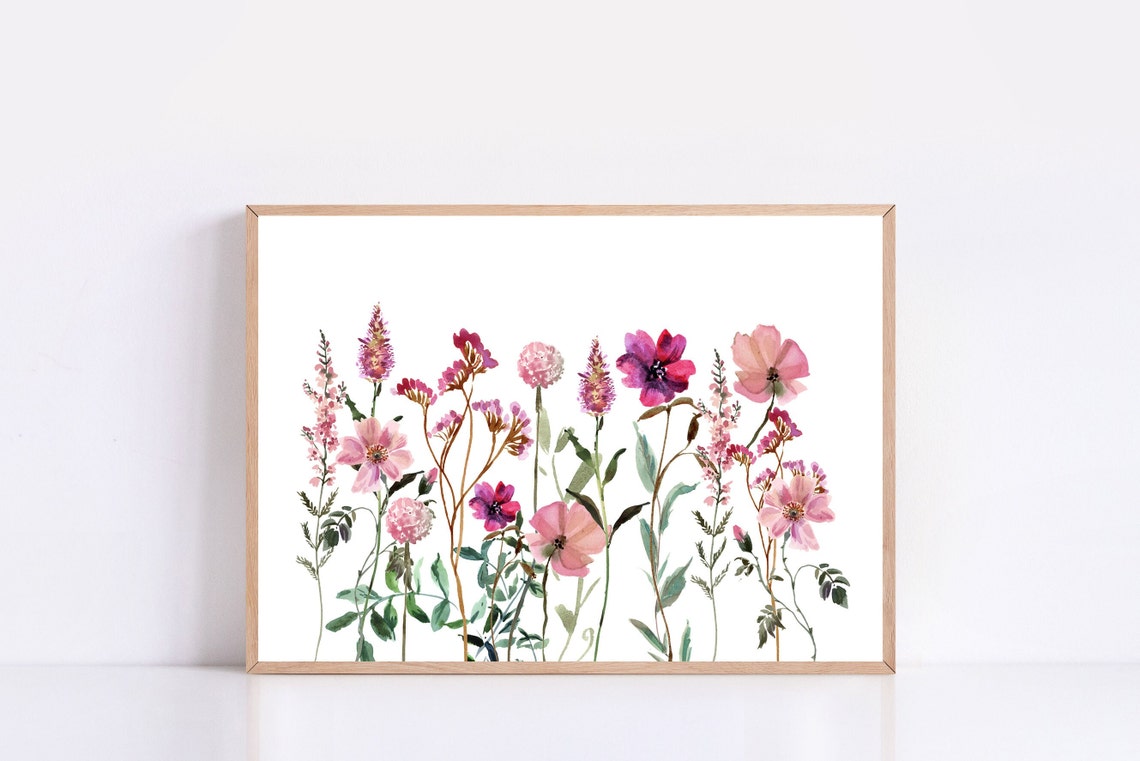 Pink Watercolor Wildflowers Spring Floral Botanical Decor Poster - Image 4