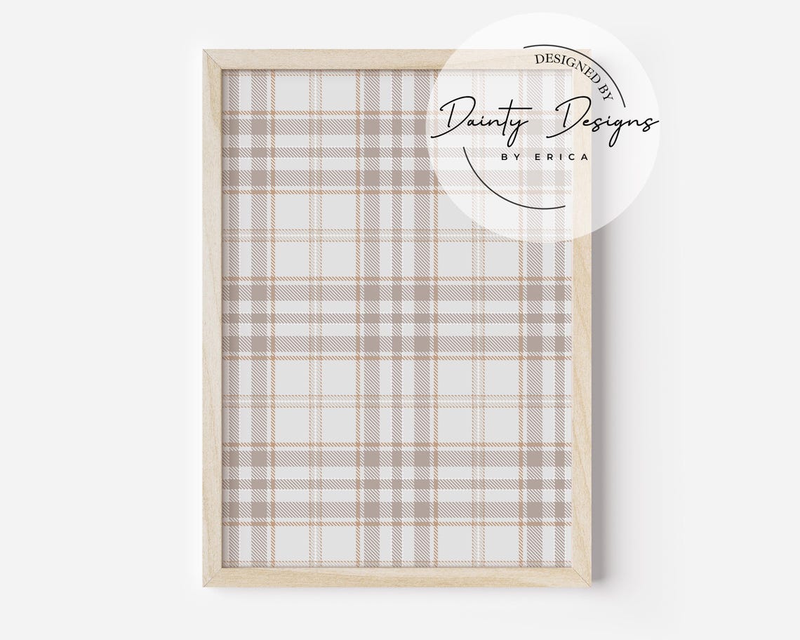 Neutral Beige Plaid Pattern Poster Rustic Fall Check Wall Decor - Image 3