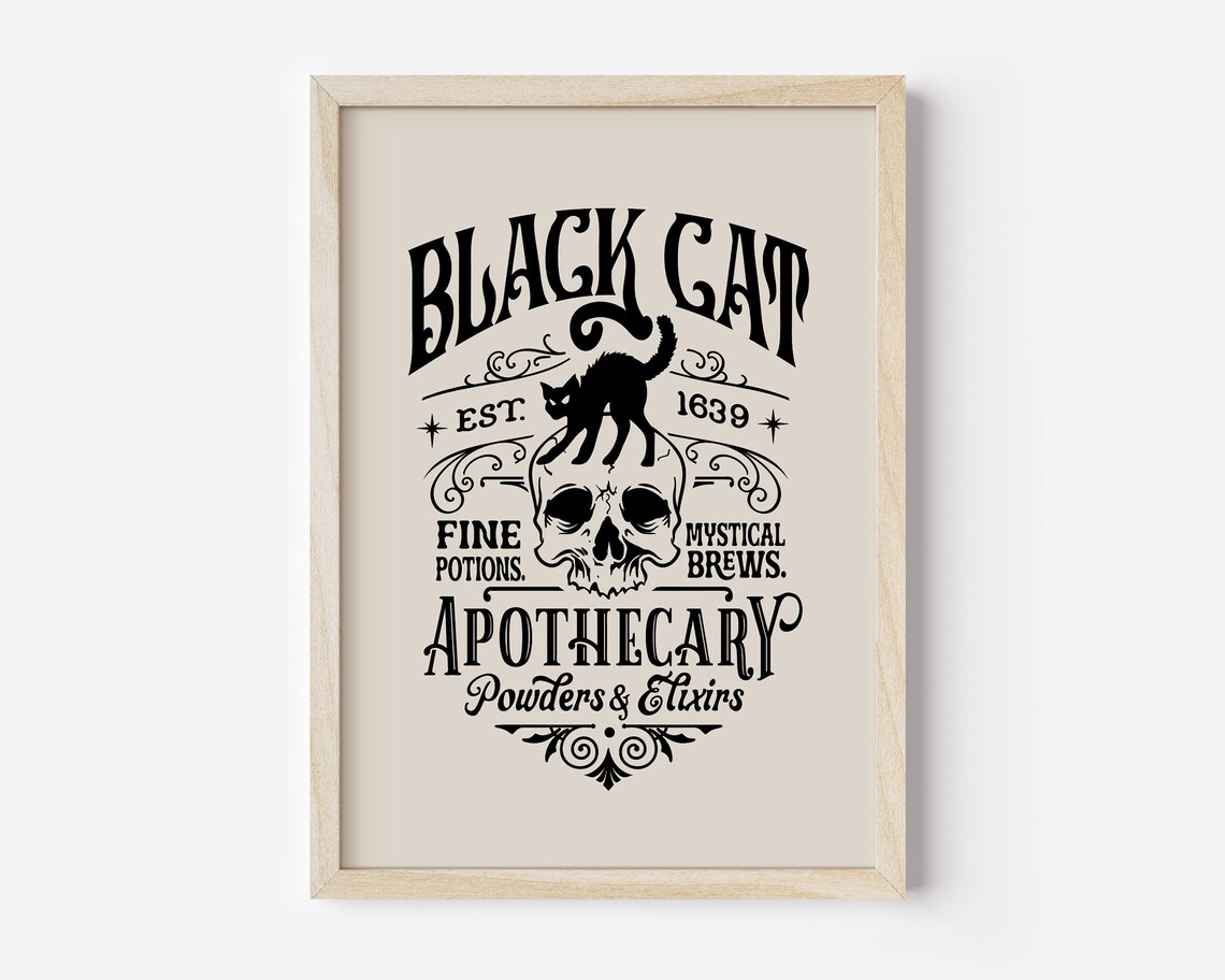 Black Cat Apothecary Vintage Halloween Potion Shop Sign Poster - Image 3