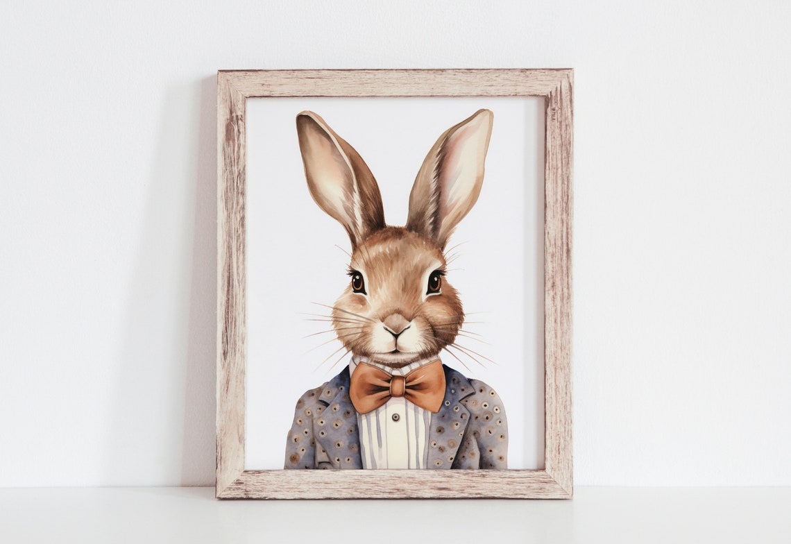 Dapper Bunny Watercolor Print Rabbit In Suit And Bow Tie Nursery Decor