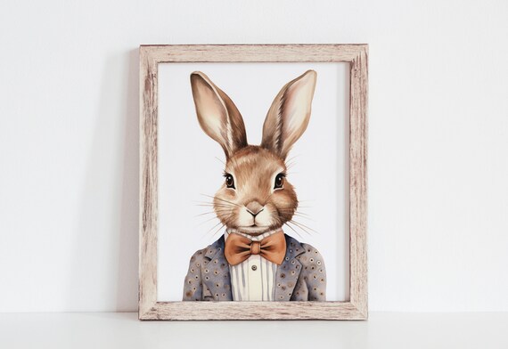 Dapper Bunny Watercolor Print Rabbit In Suit And Bow Tie Nursery Decor