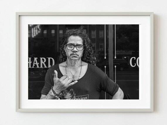 Man Making Shaka Hand Gesture New York City Black and White Photo Print