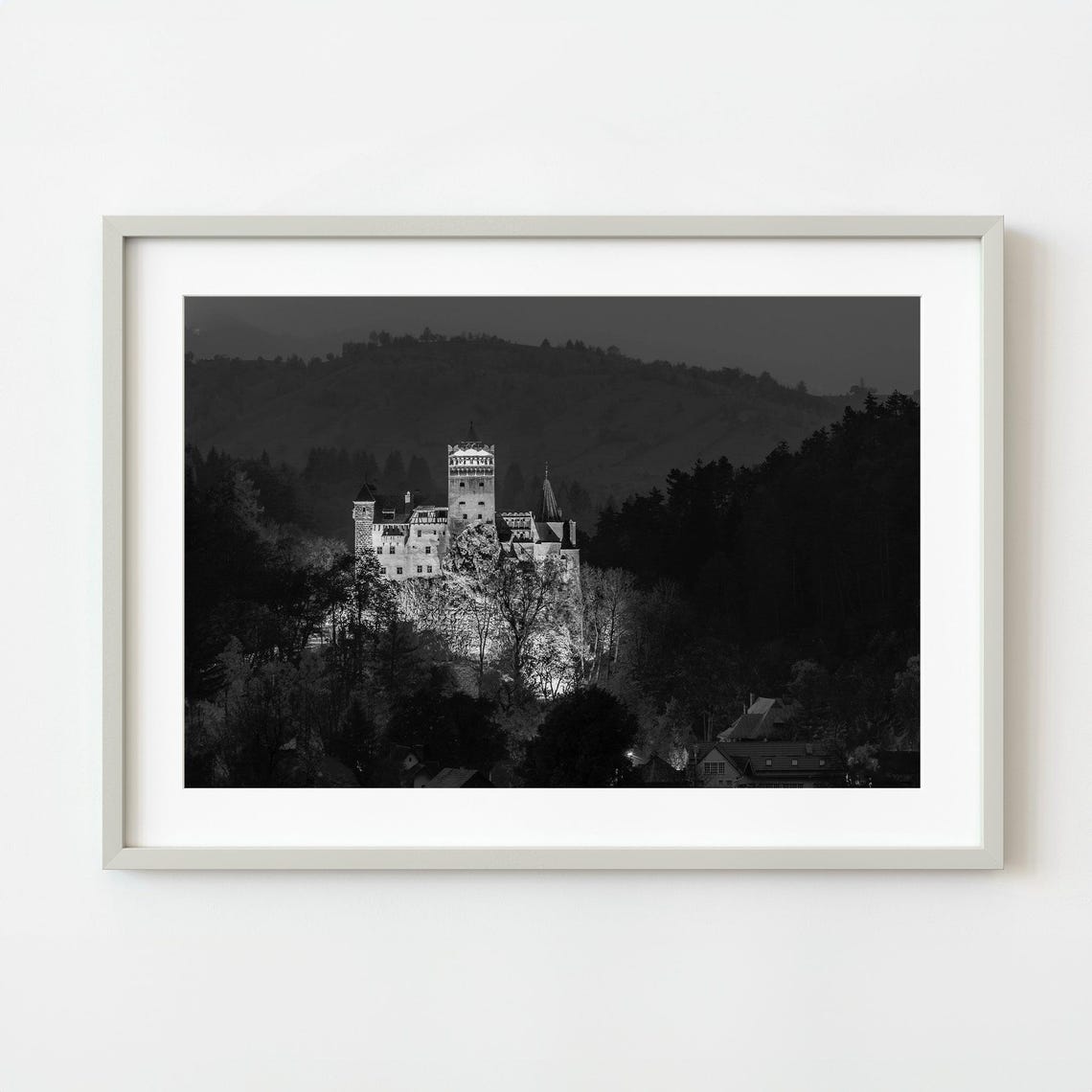 Bran Castle Transylvania Romania Night Black and White Castle Poster
