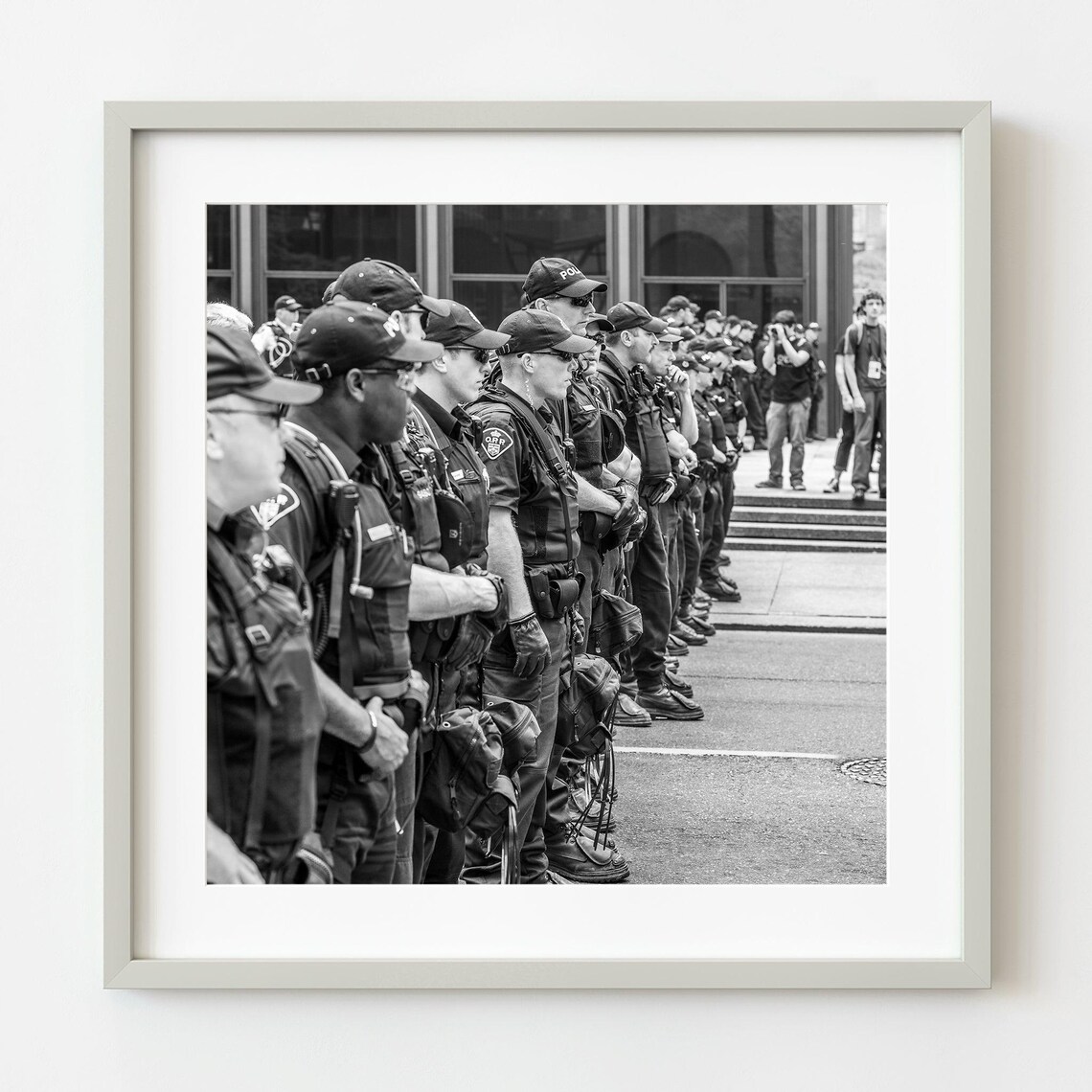 Long Line Of Police Officers Black And White Street Photography Poster