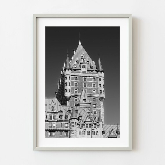 Historic Chateau Frontenac Quebec City Tower Black White Print