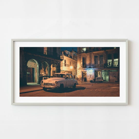 Old Havana District At Night Wall Art