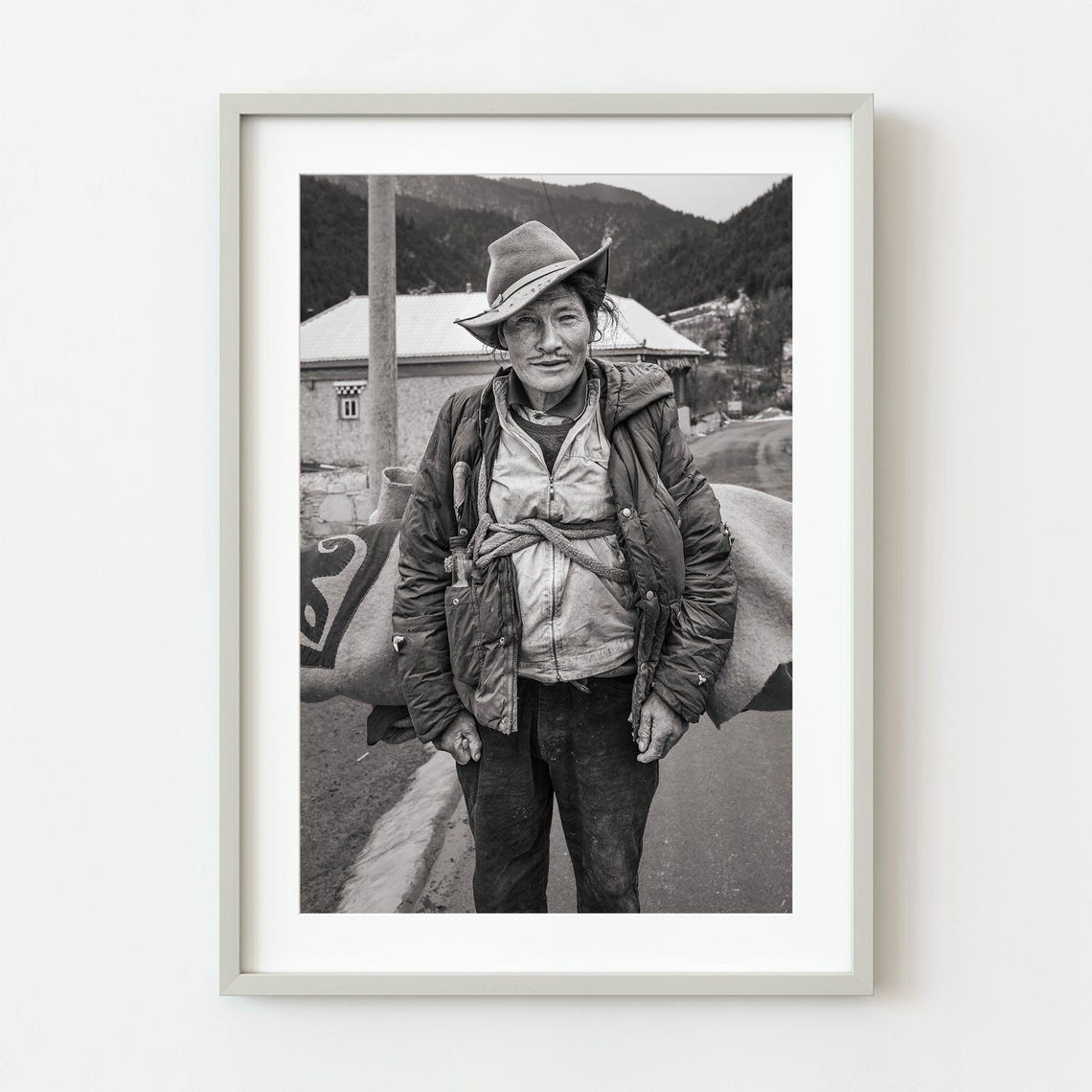 Tibetan Traveler Mountain Town Portrait Smile Photo Art Poster