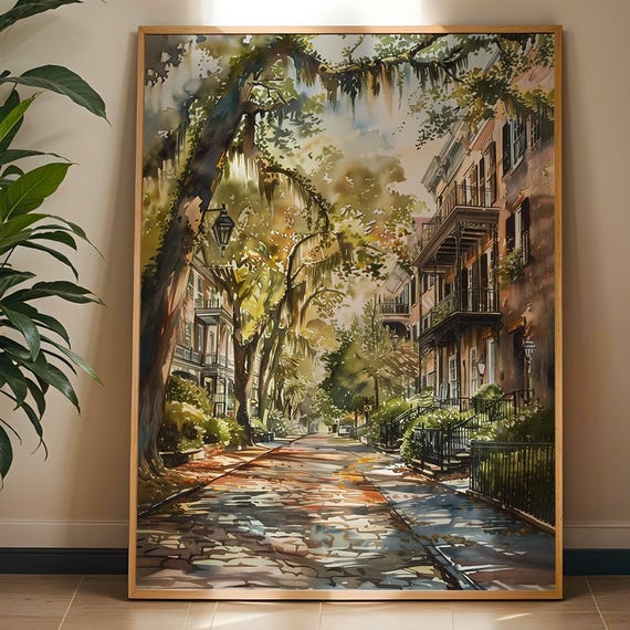 Savannah Stroll Watercolor Street Scene Art Print