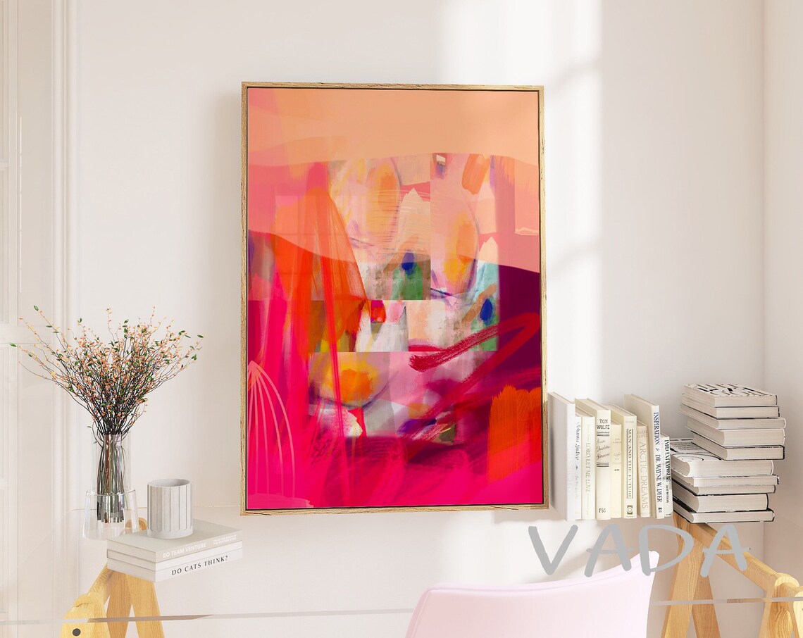 Fuchsia Coral Abstract Art Print, Modern Decor