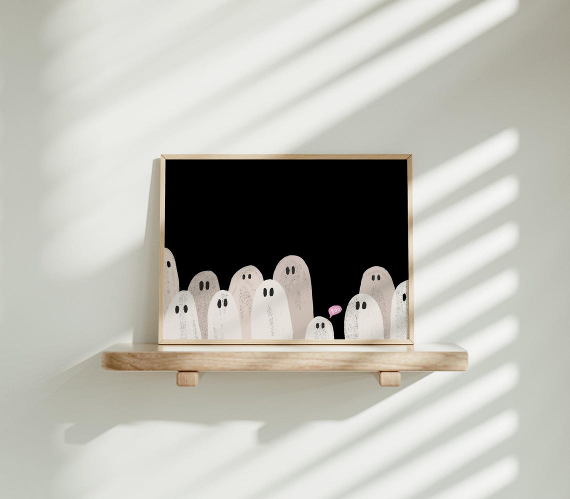 Cute Minimalist Ghosts Black And White Halloween Nursery Art Print