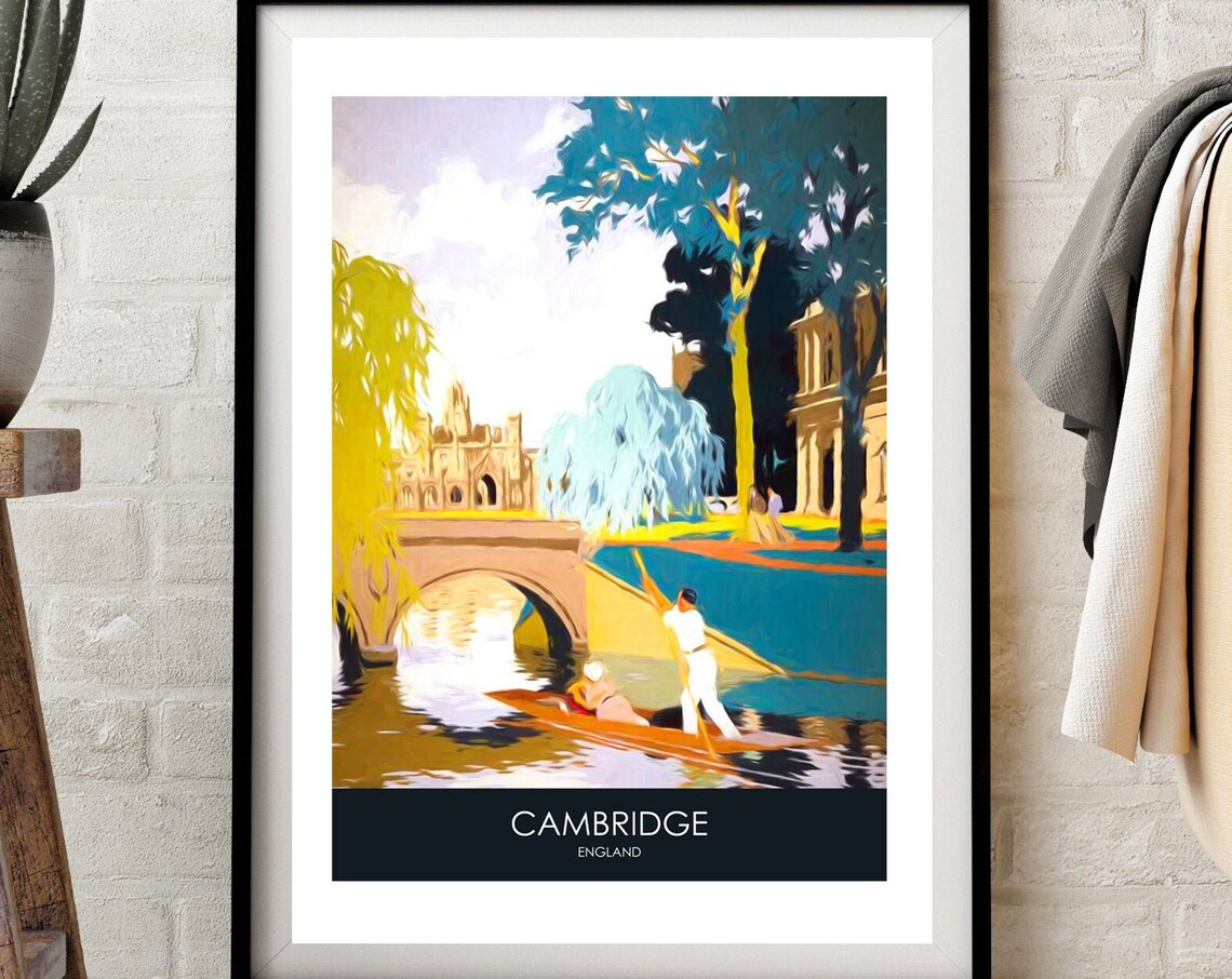 Cambridge Retro Travel Poster, River Cam Punting Print