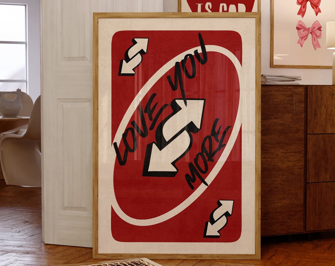 Love You More Bold Red Playing Card Retro Reverse Trendy Poster