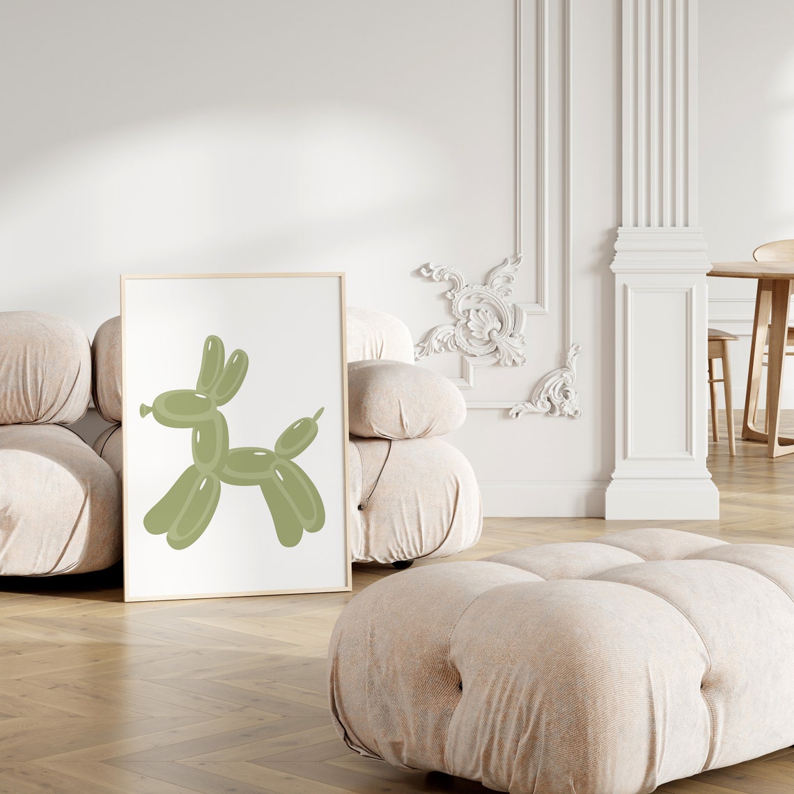 Sage Green Balloon Dog Pop Art Sculpture Modern Decor Poster - Image 3