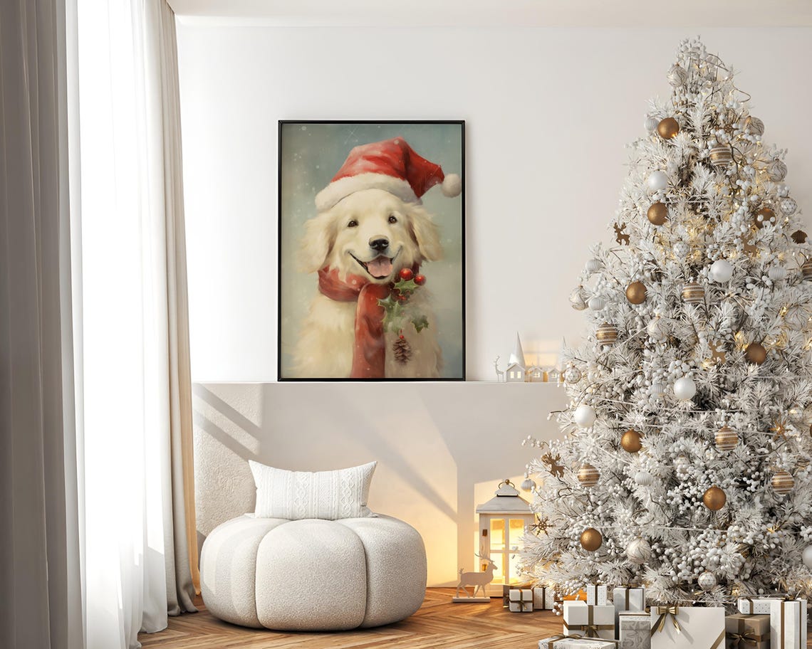 Christmas Dog Painting Vintage Christmas Decor Winter Art Pet Oil Painting Dog Portrait Holiday Rustic Christmas Wall Art Dog - Image 2