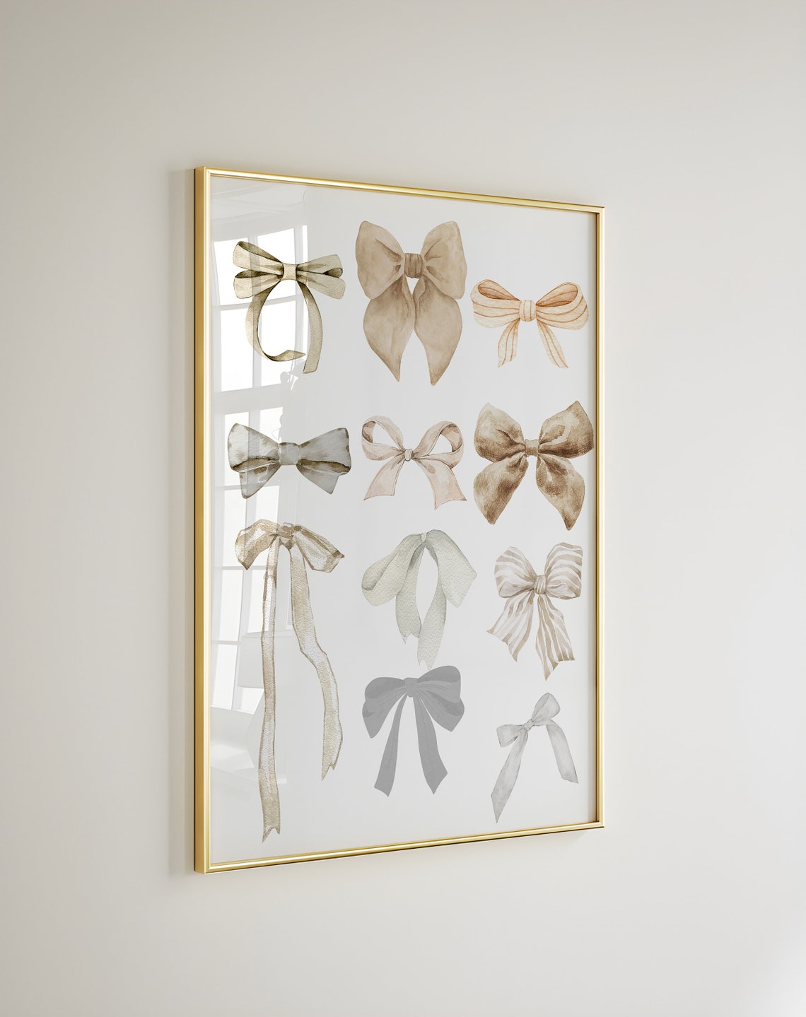 Neutral Watercolor Ribbon Bows Grid Elegant Nursery Wall Poster - Image 2