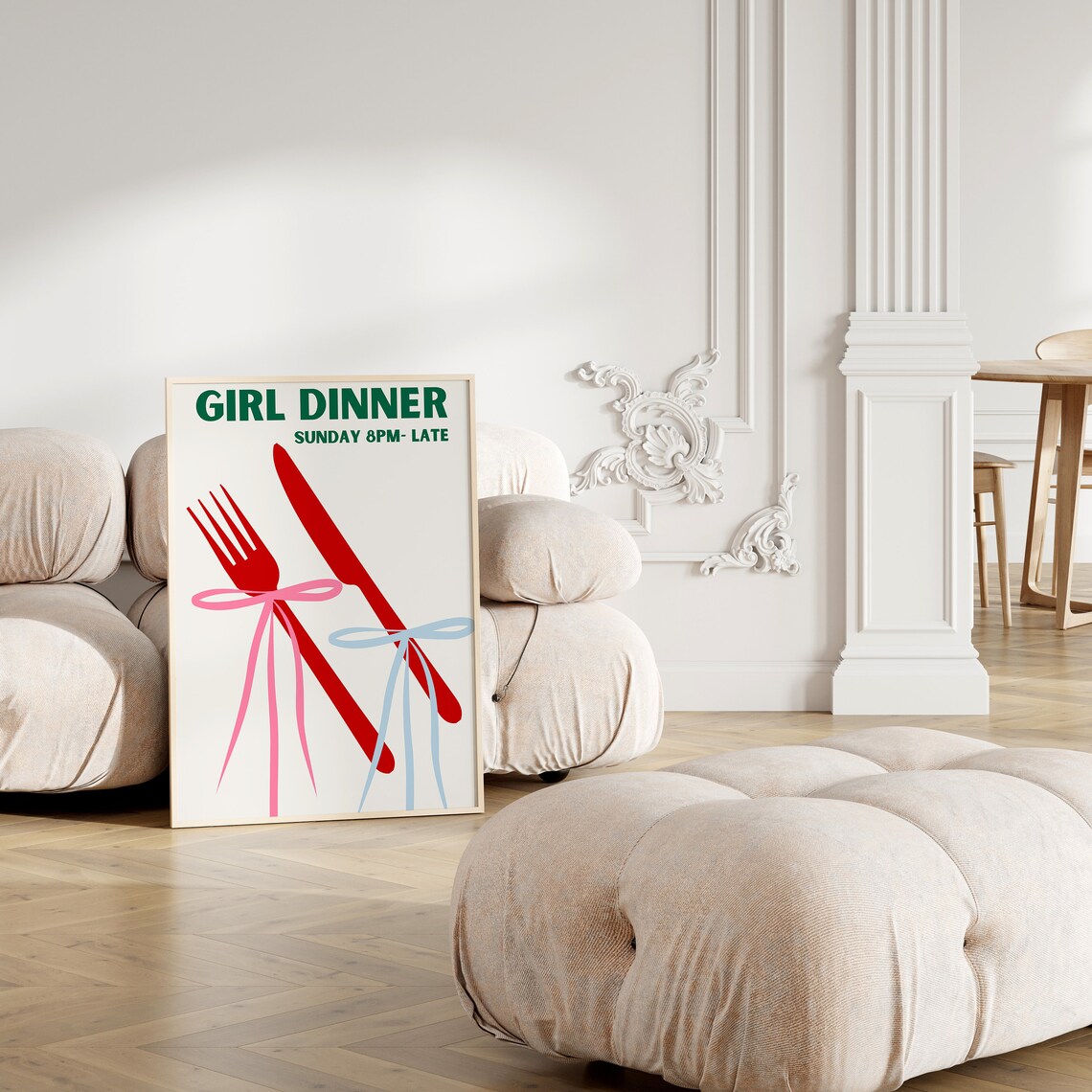 Girl Dinner Sunday Night Fork Knife Bow Party Invitation Poster - Image 3