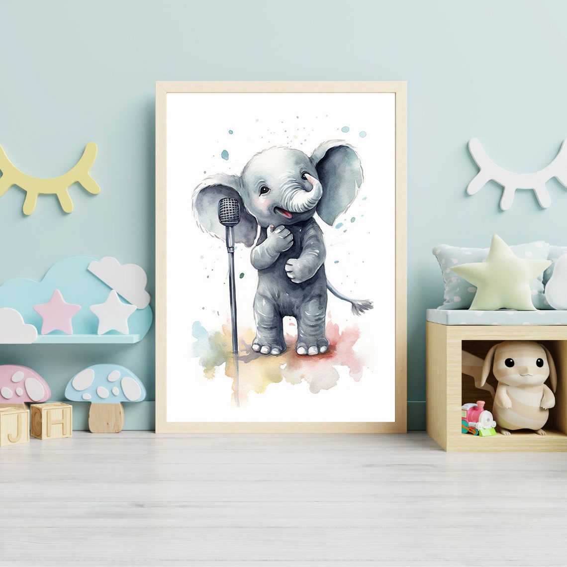 Cute Nursery Animals With Musical Instrument Wall Art Set Watercolor Jungle Safari Baby Shower Gifts Music Lover Animal Nursery Prints