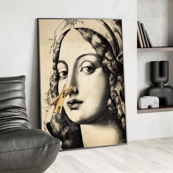 Funny Woman Print Bathroom Sign Poster Or Canvas Toilet Humor Black And White Vintage Wall Decor Humorous Female Art