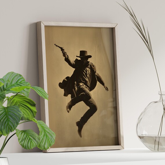 Wild West Cowboy Shootout Sepia Vintage Photography Style Poster
