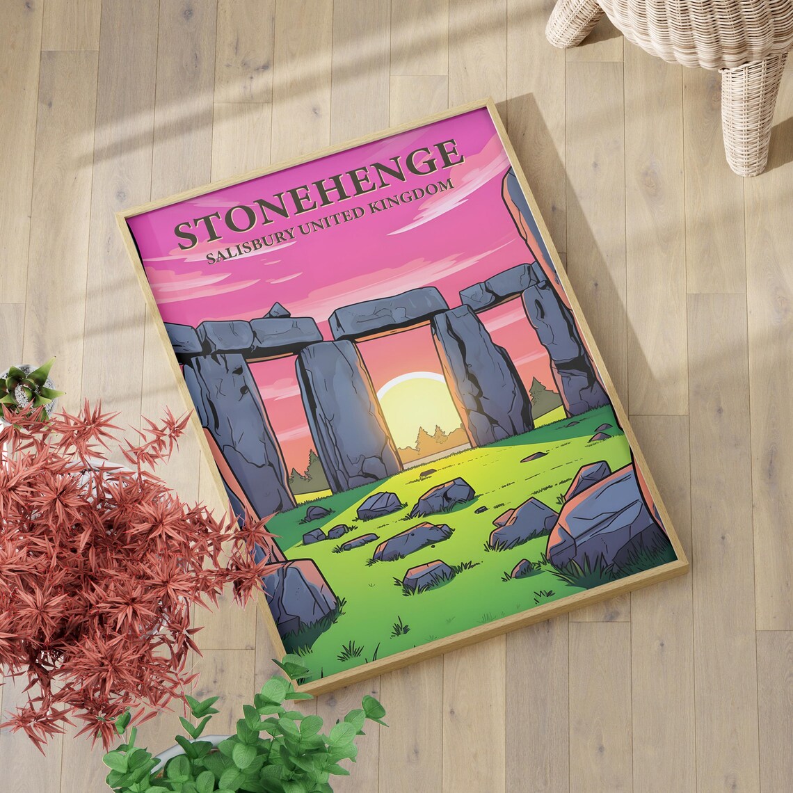 Stonehenge Salisbury United Kingdom Golden Sunset Travel Poster