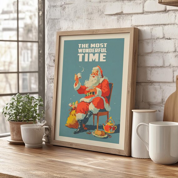Retro Santa Coffee Break The Most Wonderful Time Christmas Poster