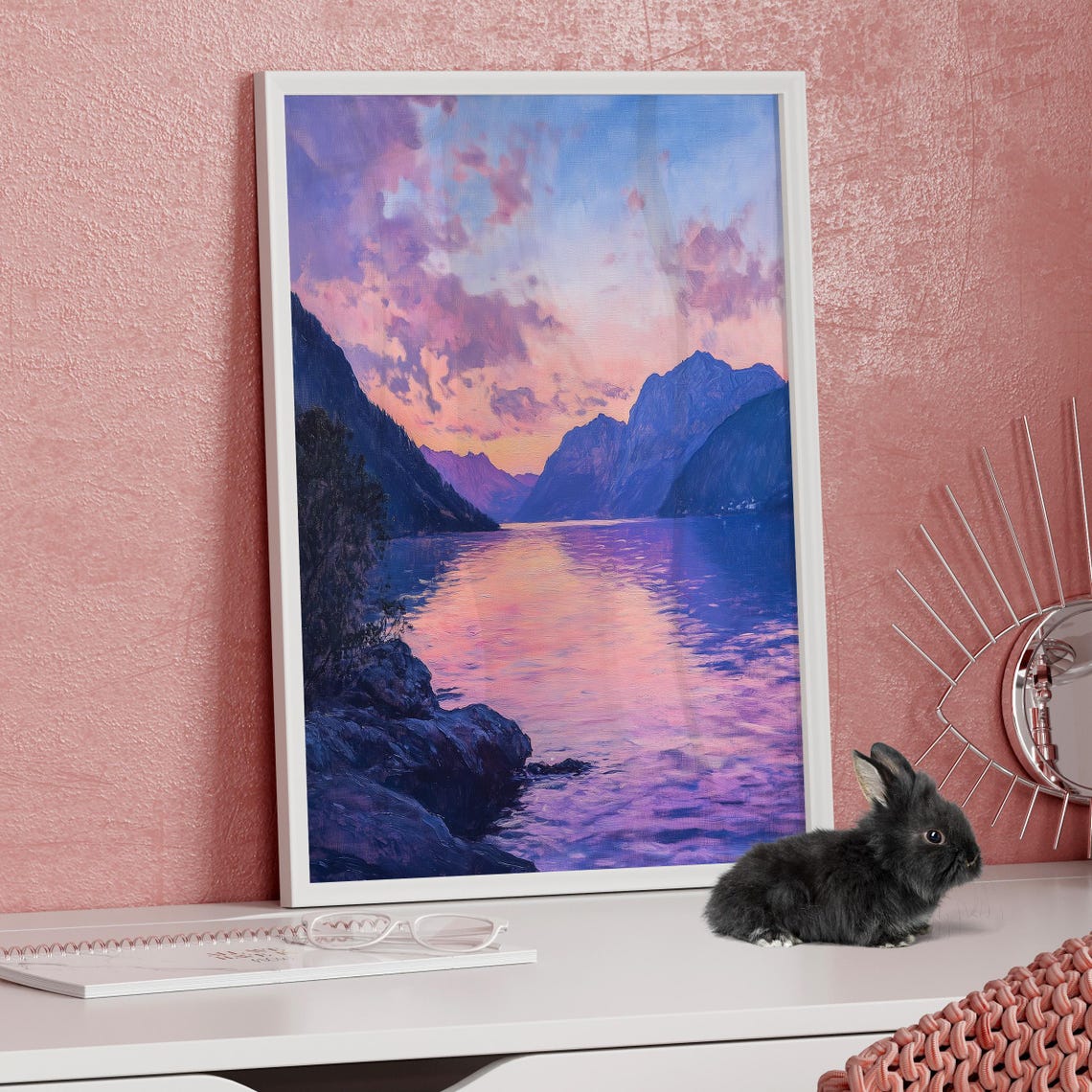 Norway Fjords Purple Pink Sunset Painting Poster Or Print Norway Travel Print Sunrise Nature Landscape Home Decor Travel Poster - Image 4