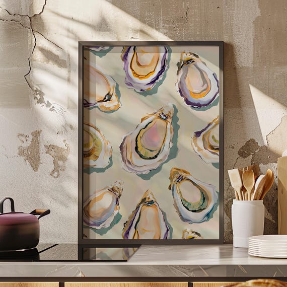 Abstract Oyster Shell Painting Pastel Color Wall Art Poster Or Canvas Print Coastal Kitchen Decor Meet Me At The Beach