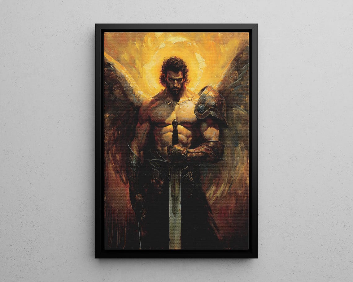 Archangel Michael Warrior Angel With Sword Oil Painting Poster
