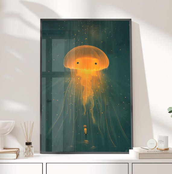 Midnight Jellyfish Magical Wall Art Nursery Decor Poster Or Canvas Print Whimsy Illustration And Kid