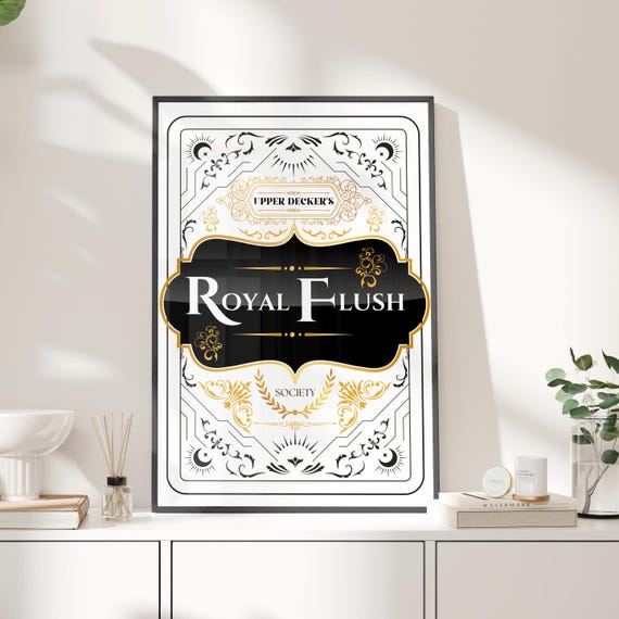Elegant Royal Flush Funny Bathroom Wall Art Print Or Canvas Vintage Restroom Classic Toilet Poster Playing Card Tarot Witchcraft