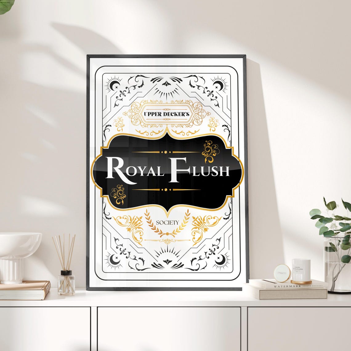 Royal Flush Playing Card Style Vintage Bathroom Funny Art Poster