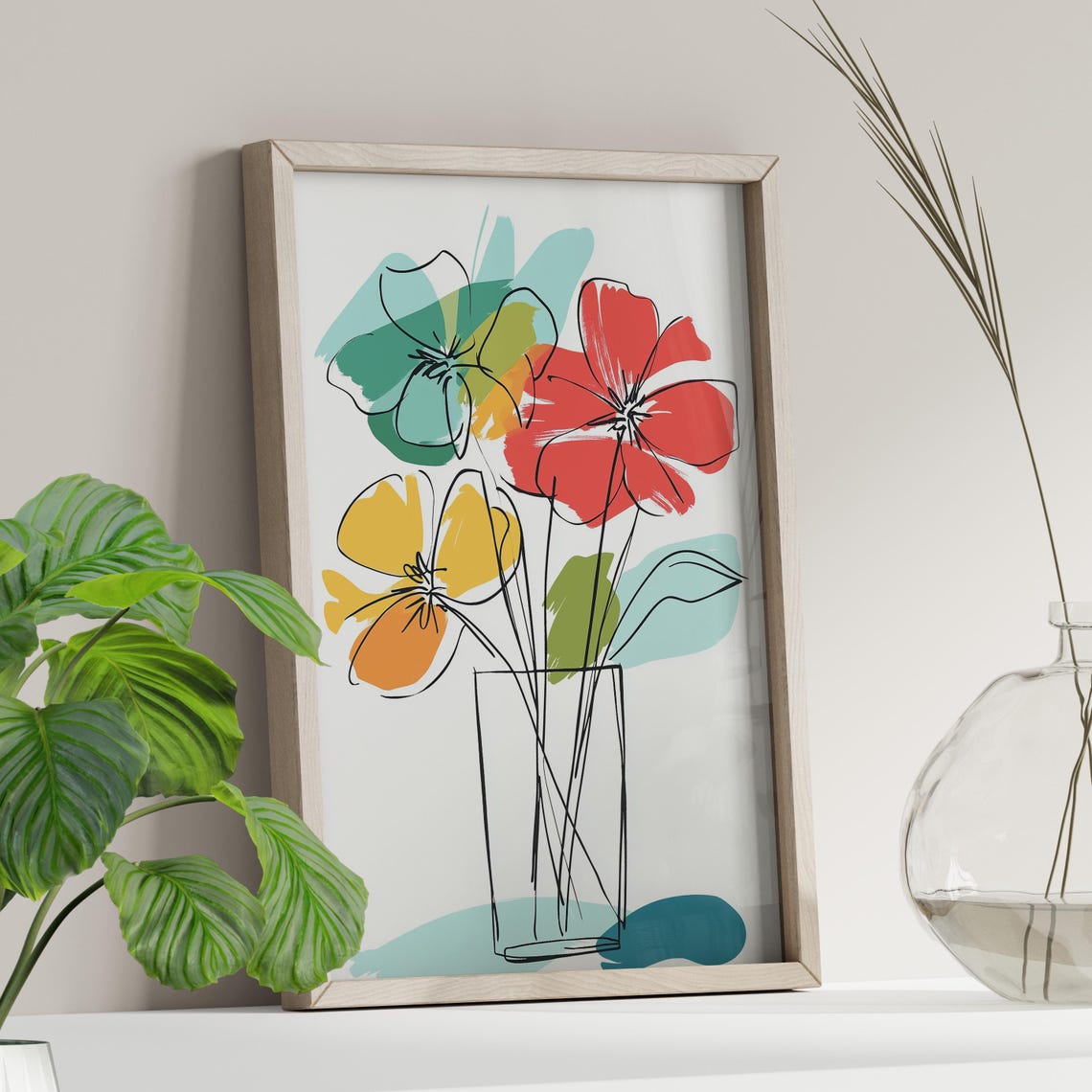 Matisse Inspired Colorful Flowers in Vase Modern Abstract Art Poster