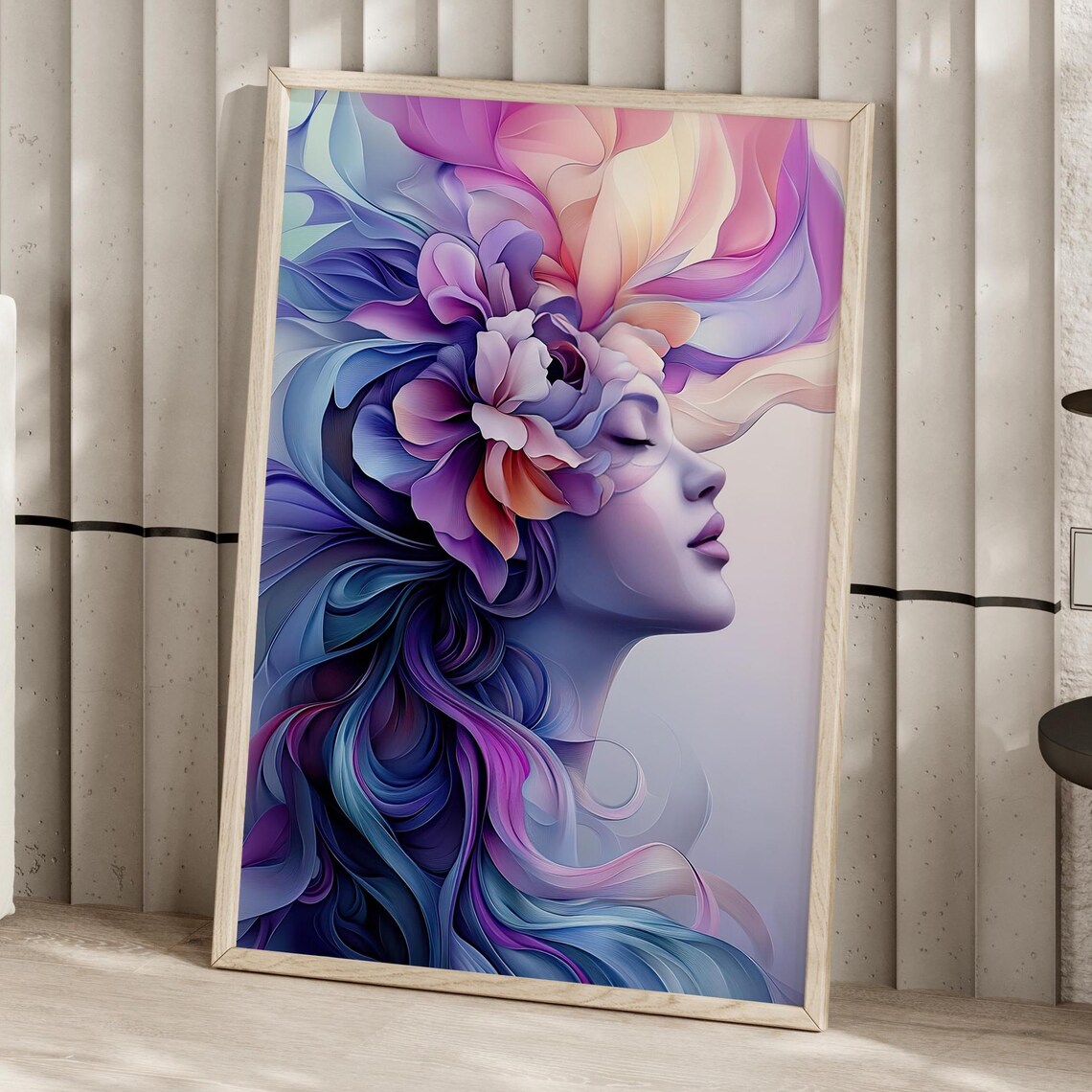 Beautiful Abstract Mauve Woman With Swirling Purple Hair Wall Art Poster Or Canvas Print Modern Floral Female Colorful