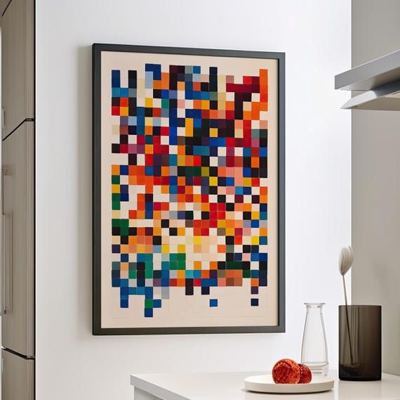 Colorful Pixel Wall Art Poster Or Canvas Print Square Pattern Abstract Geometric Decor Vibrant Mosaic Style