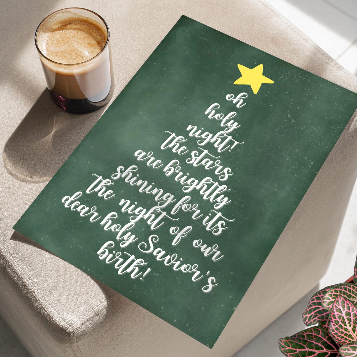 Oh Holy Night Christmas Tree Scripture Typography Art Poster