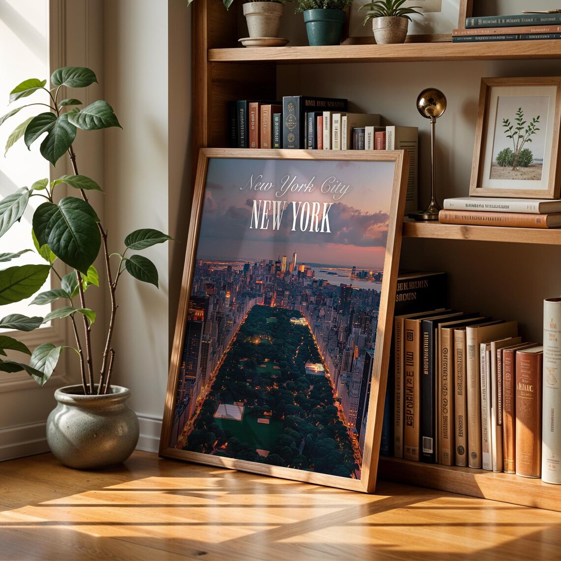 New York City Skyline Sunset Travel Poster, Central Park View