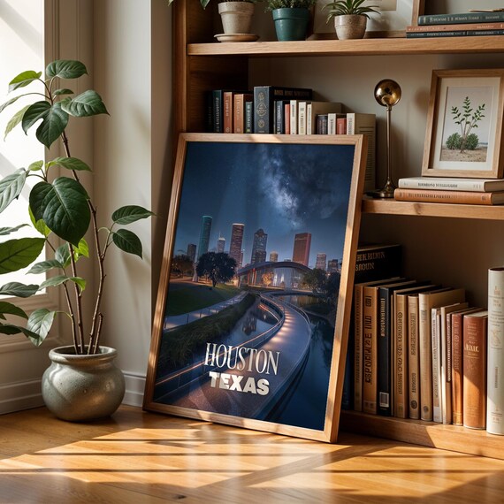 Houston Space Center Skyline Print Vibrant Texas Wall Art