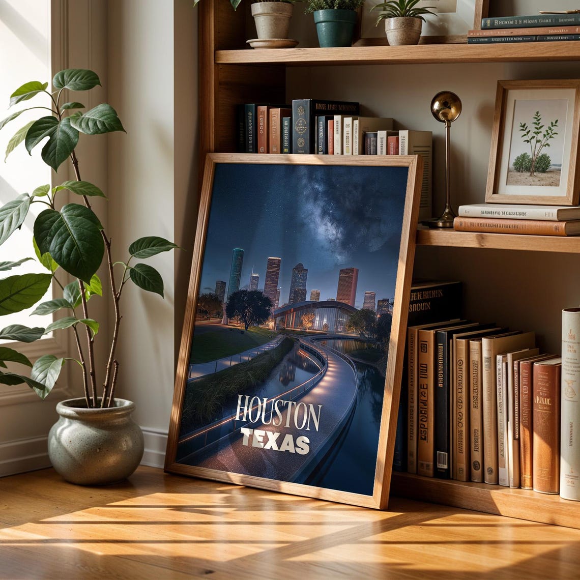 Vibrant Houston Texas Night Skyline Starry Bayou Cityscape Wall Art